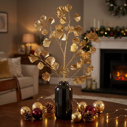 Gingko konárik dekoračná umelá rastlina bronzové trblietky 84cm | Floristik24.sk