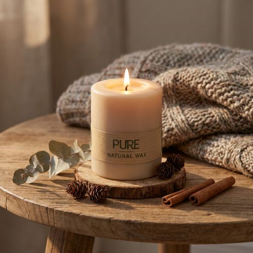 PURE Pillar Candle Beige Wenzel Candles Light Brown 90/70mm | Floristik24.sk