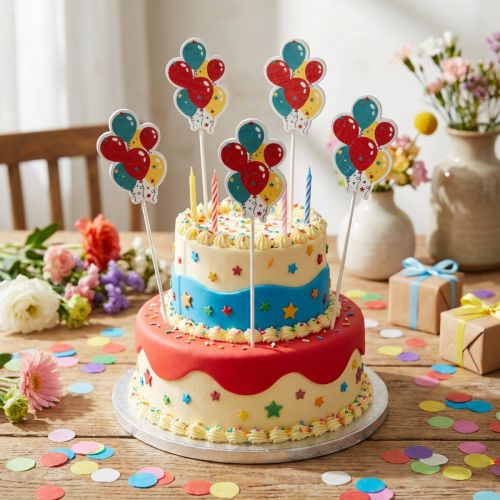 Kvetinová zátka kytica ozdobná torta balóniky farebné 26cm 15 ks | Floristik24.sk