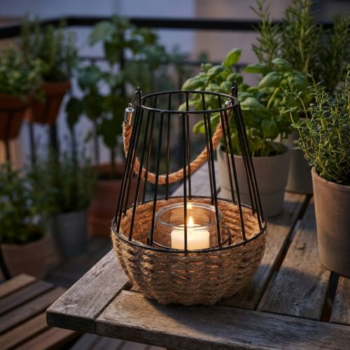 Lucerna s rúčkou a sklom čierne prírodné Ø18cm V22cm | Floristik24.sk