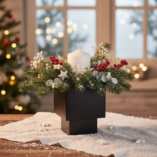 Čierny kockový kvetináč s podstavcom, moderný, 22 cm | Floristik24.sk