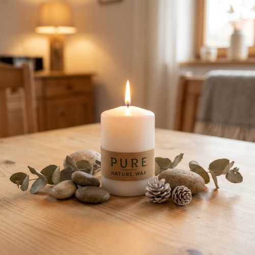 PURE Nature Safe Candle stĺpová sviečka stearín, repkový vosk 90/60mm biela 1 ks | Floristik24.sk