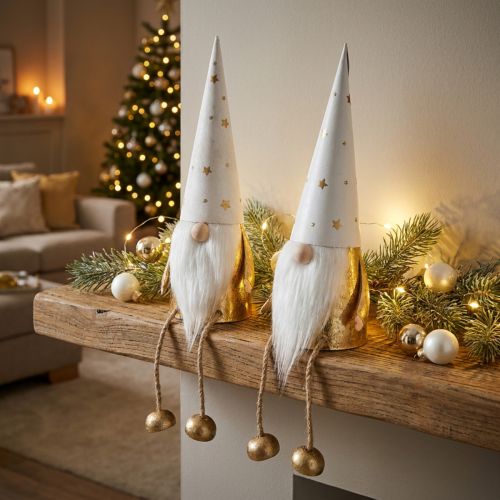 Gnome Vianočná dekoračná figúrka biela, zlatá Ø6,5cm V22cm 2 ks | Floristik24.sk