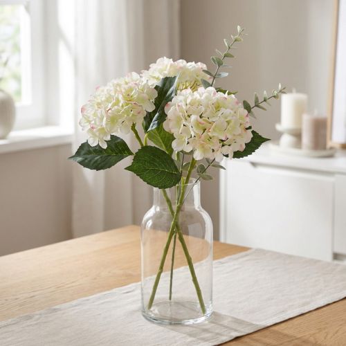 Hydrangea Silk Flower Umelý kvet na dekoráciu stola Biela Zelená L44cm | Floristik24.sk