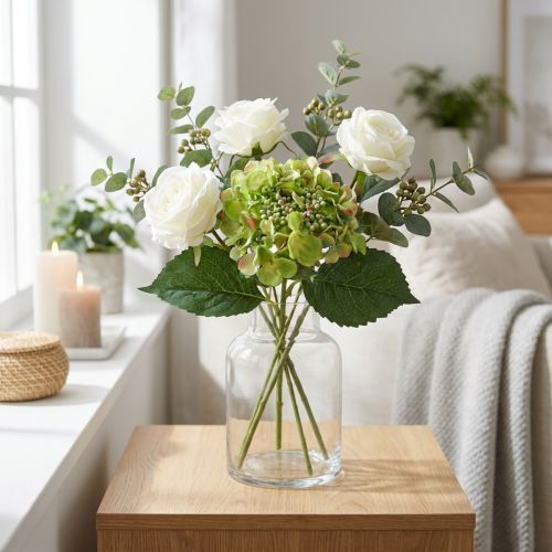 Umelá kvetinová dekorácia hortenzie Hodvábny kvet zelený L44cm | Floristik24.sk