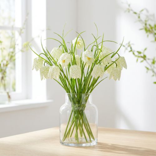 Šachovnicové kvety Fritillaria umelá biela, zelená 40cm 12 ks | Floristik24.sk