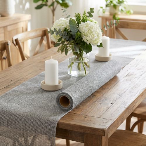 Článok Behúň sivý s jutou, dekoračná látka 29×450cm - Elegantný behúň na dekoráciu vášho slávnostného stola