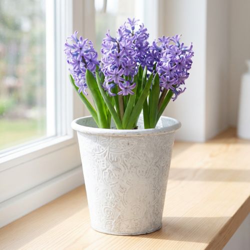 Kvetináč s ornamentmi, kvetináč, kovová nádoba, biely, Ø15,5 cm, V14,5 cm | Floristik24.sk
