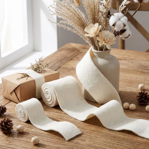 Plstená stuha, vlnená stuha biela Š7cm/15cm D100/100cm sada 2 kusov | Floristik24.sk
