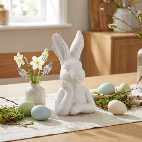 Figúrka veľkonočného zajačika Shabby Chic Rabbit Thinking White 11×9×20,5cm | Floristik24.sk