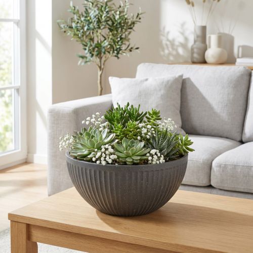 Plastový kvetináč s drážkami, antracitová Ø30cm | Floristik24.sk