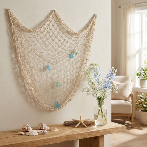 Námorná rybárska sieť, dekoračná sieť s mušľami 100×120cm | Floristik24.sk