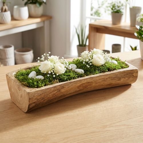 Drevená dekorácia s výklenkom, ozdobná miska, drevo, 40×13–16cm×6,5cm | Floristik24.sk