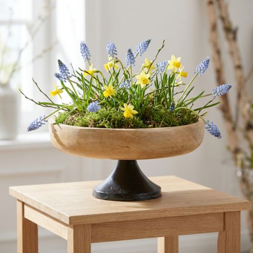 Miska s nohou, drevo a kov, prírodná čierna, Ø20cm, V10cm | Floristik24.sk