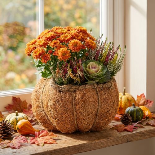 Tekvicový kvetináč s fóliou, jesenná dekorácia, oranžový, Ø18cm, V15cm | Floristik24.sk