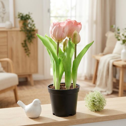 Umelé kvety v kvetináči Umelé tulipány ružovo žlté 22,5 cm | Floristik24.sk