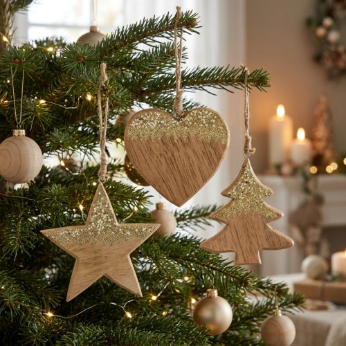 Vianočná dekorácia hviezda / srdce / stromček, drevený prívesok, adventná dekorácia V10/12,5cm 3ks | Floristik24.sk