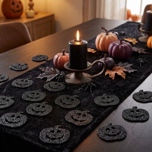 Dekorácie na Halloween v tvare tekvice, 4 cm, čierne, trblietavé, 72 kusov | Floristik24.sk