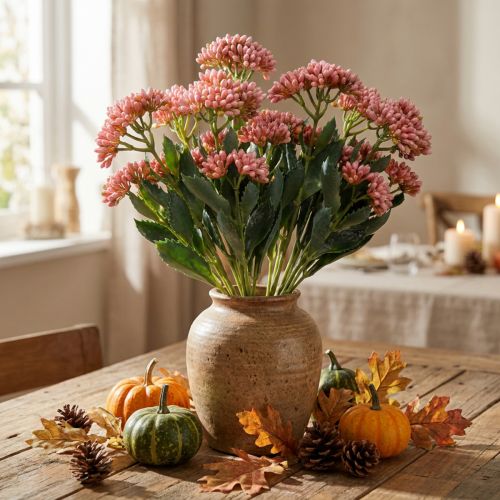 Článok Umelý tuk Sliepka Sedum Rozchodník kvitnúci ružový 47cm 3ks