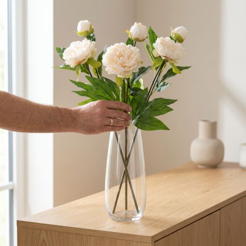 Dlhé umelé pivonky umelé kvety krémové 70cm 3 ks | Floristik24.sk