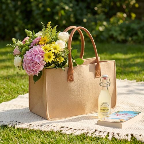 Plstená taška s rafiovým vzhľadom 50 cm x 25 cm x 25 cm | Floristik24.sk