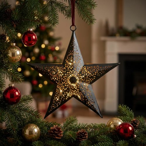 Vianočný vešiak Star Metal Star Black H19cm | Floristik24.sk