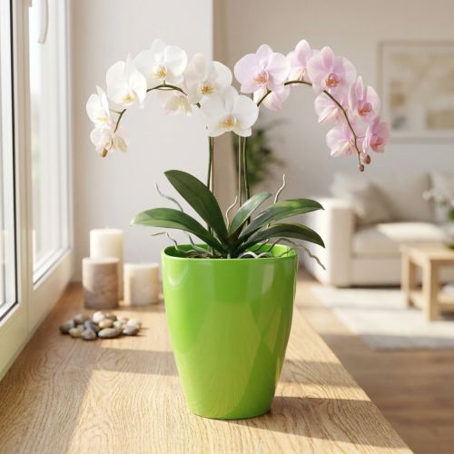 Kvetináč na orchideu lesklý Ø12,5cm limetkový 1 ks | Floristik24.sk