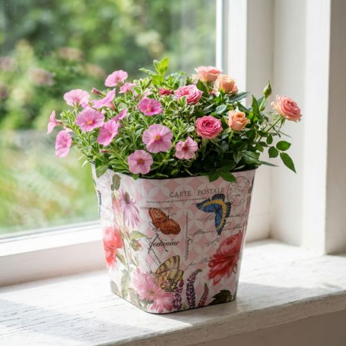Kvetináč s kvetinovým vzorom Ø13 × V11,5 cm, plastový kvetináč | Floristik24.sk
