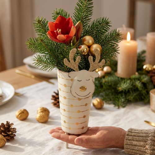 Kvetináč soba adventná dekorácia Kovová dekorácia kvetináč na Vianoce Biela zlatá V28cm Ø8,5cm | Floristik24.sk