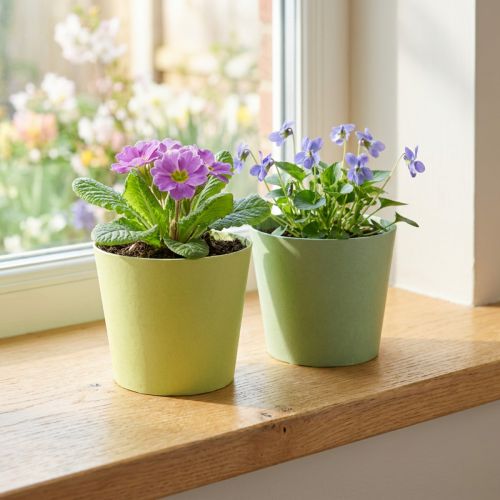 Papierový črepník, mini kvetináč, črepník modrý/zelený Ø9cm V7,5cm 4ks | Floristik24.sk