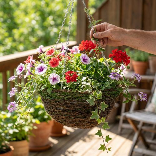Závesný kôš hnedý závesný kôš kôš na rastliny vinič mach Ø31cm | Floristik24.sk
