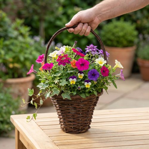 Kôš s rúčkou, rustikálny kvetináč Ø24×V18cm | Floristik24.sk
