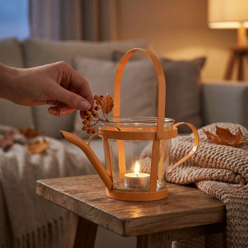 Lucerna sklenená dekoračná kanva kovová oranžová Ø14cm V13cm | Floristik24.sk