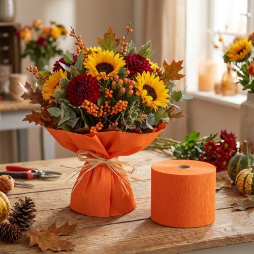 Článok Kvetinový krep oranžový Š10cm gramáž 128g/m2 L250cm 2ks