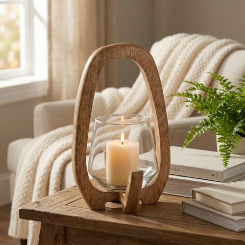 Lampáš drevený sklenený lampáš dekorácia do obývačky Ø12cm V20cm | Floristik24.sk