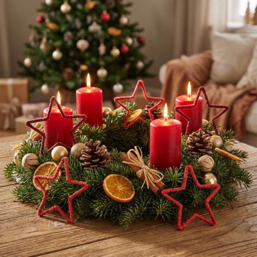 Hviezdičky na adventný veniec Vianočná dekorácia jutová červená 15cm 8 ks | Floristik24.sk