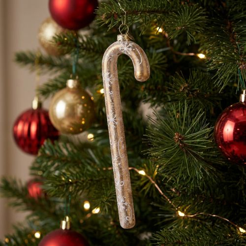 Článok Sklenená ozdoba v tvare cukrovej trstiny, nostalgická vianočná dekorácia na stromček, 22 cm