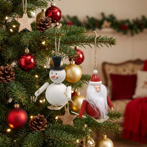 Článok Drevené vianočné ozdoby na stromček Santa Claus a snehuliak 11cm sada 2 ks