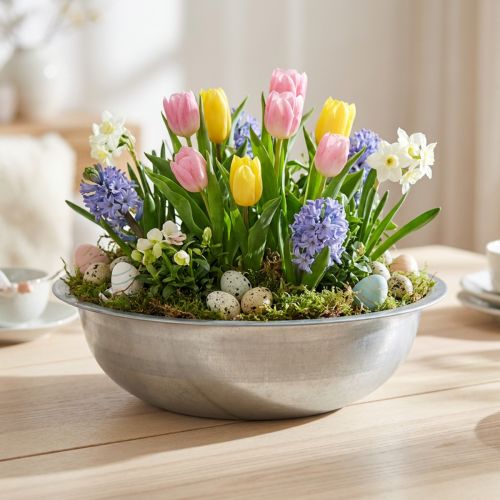 Kovová miska použitá vzhľad miska strieborná kov Ø36cm V9,5cm | Floristik24.sk