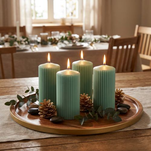 Pilier Candles Green Emerald Grooved Candles 70/130mm 4 ks | Floristik24.sk
