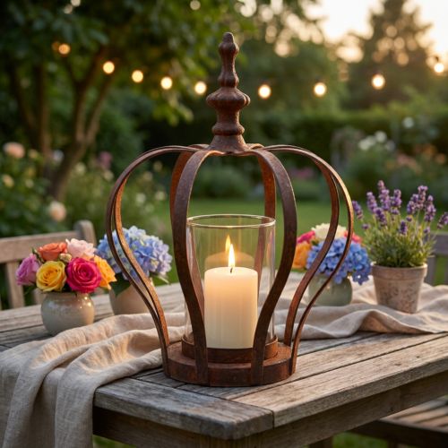 Koruna lampáš hnedá hrdza so sviečkou Ø14cm H18cm | Floristik24.sk