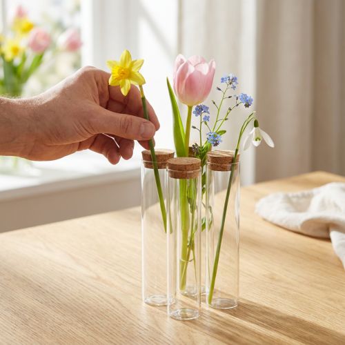 Skúmavka dekoračná váza s korkovým vrchnákom Ø4cm H18cm 6 ks | Floristik24.sk