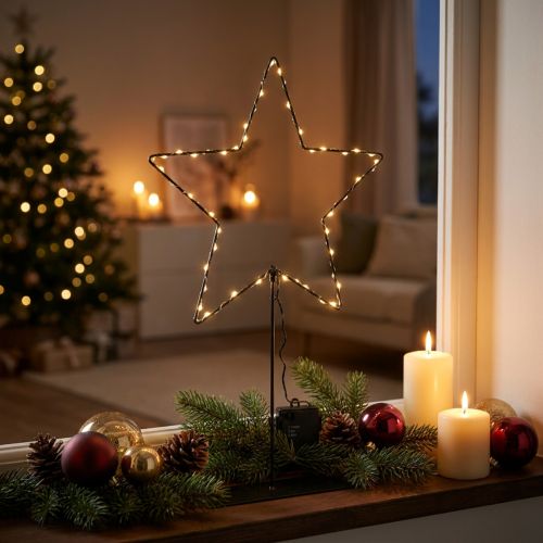 LED hviezda s priehradkou na batérie na stojane na parapet a stôl 46 cm | Floristik24.sk