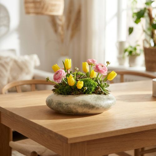Ozdobná miska oválna plochá keramická miska krémovo sivozelená 19×14×5cm | Floristik24.sk