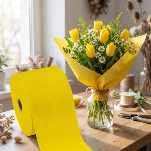 Kvet krepový žltý W10cm gramáž 128g/m2 L250cm 2 kusy | Floristik24.sk