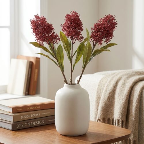 Umelé kvety Skimmie bordová Skimmia Japonica suchý vzhľad 59 cm 3 ks | Floristik24.sk