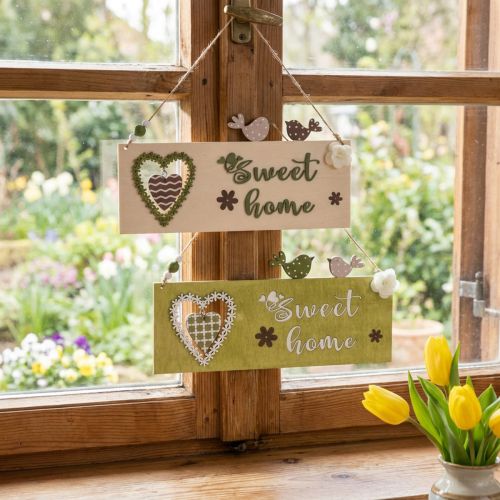 Dekorácia na okno, závesná dekorácia, drevená ceduľa Sweet Home, 25 cm, 2 kusy | Floristik24.sk