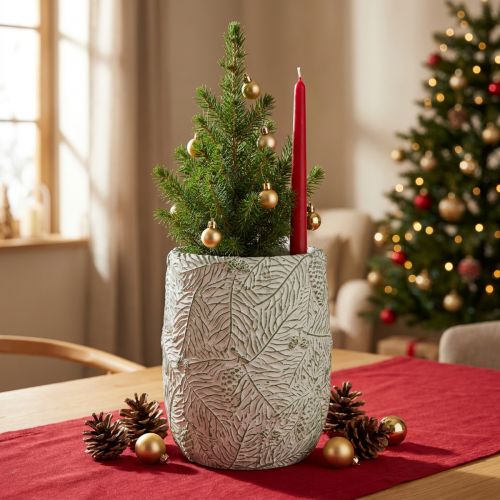 Kvetináč keramický zelená biela sivá borovicové konáre Ø12cm V17,5cm | Floristik24.sk