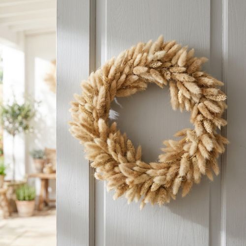Veniec na dvere, dekoratívny veniec, veniec zo sušených kvetov, zamatová tráva, Lagurus, boho štýl, prírodná dekorácia, Ø31cm | Floristik24.sk