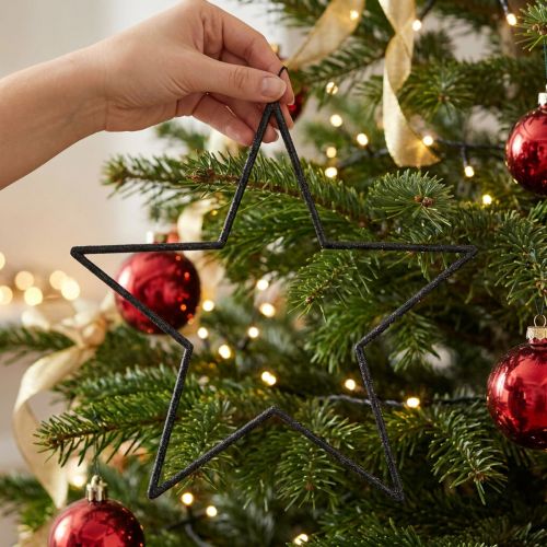 Veľké čierne trblietavé závesné hviezdy, Ø24cm, vianočné a párty dekorácie, sada 6 kusov | Floristik24.sk